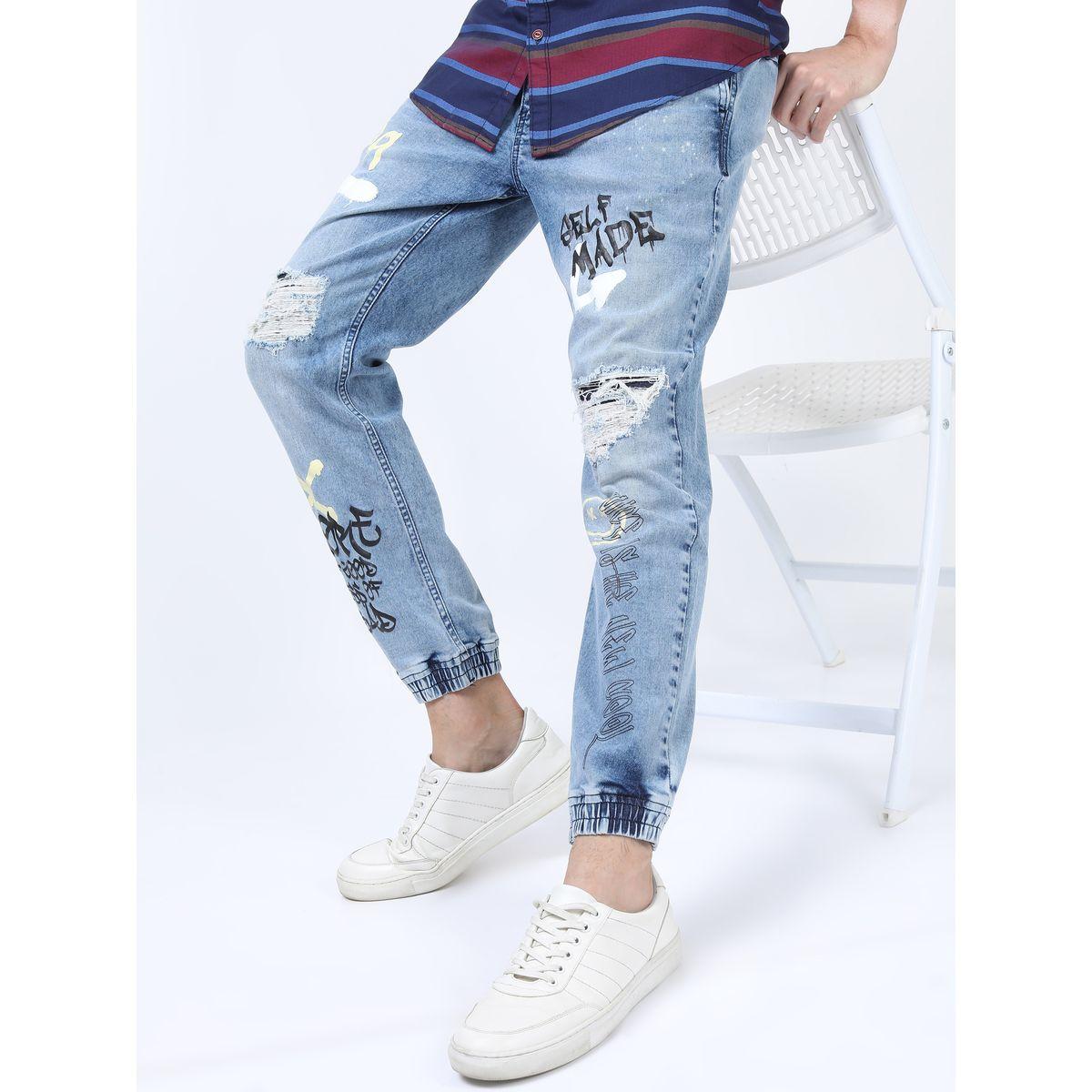 Ketch X Styli Distress Printed Stretchable Jeans with Drawstring Waistband-men-clothing-bottoms-jeans-image-1