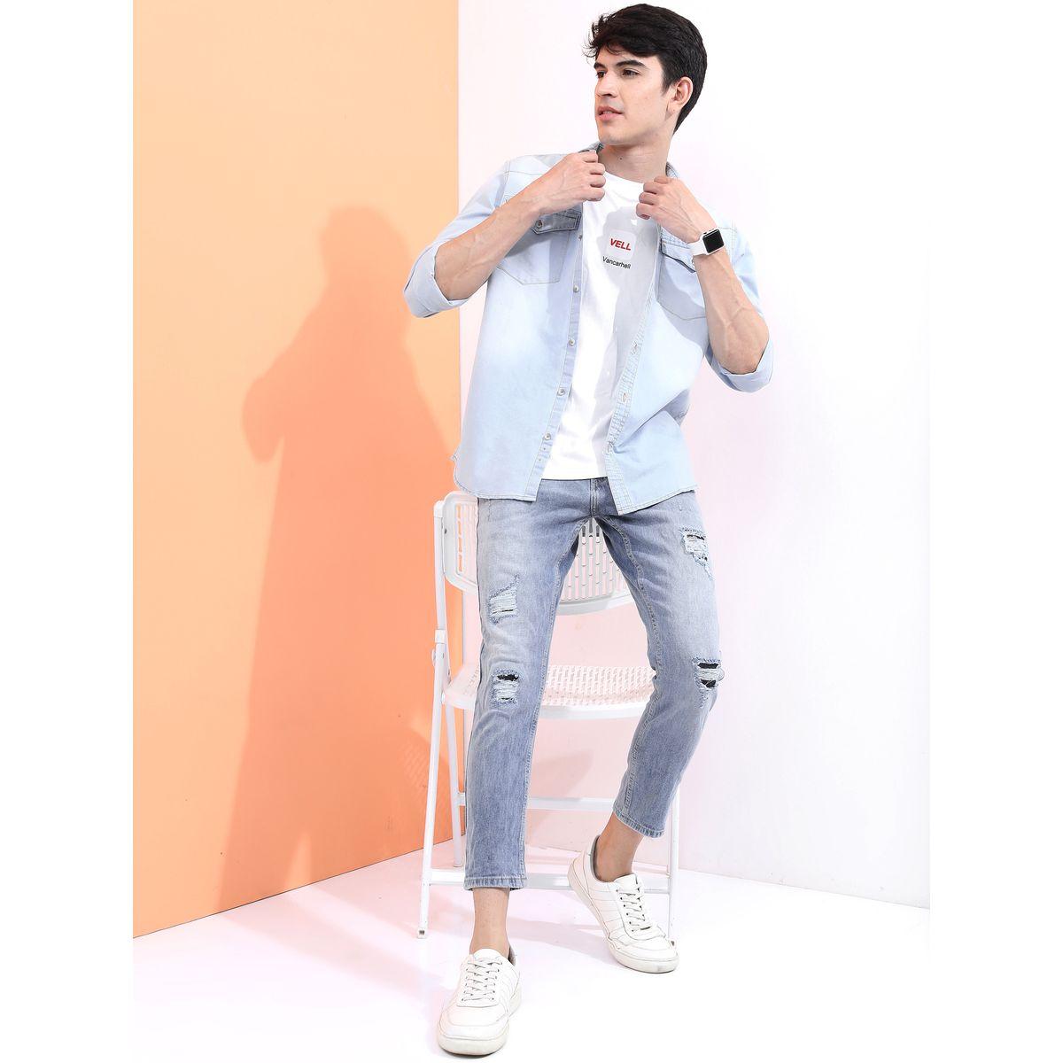 Highlander X Styli Slim Fit Denim Casual Shirt with Flap Pocket-men-clothing-shirts-image-2