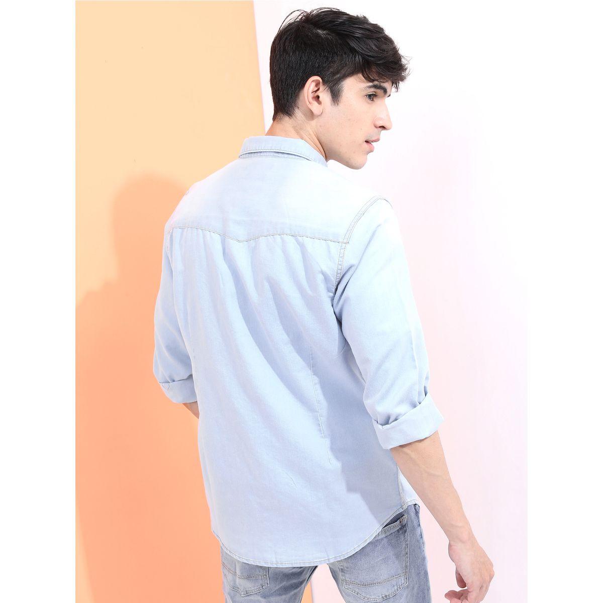 Highlander X Styli Slim Fit Denim Casual Shirt with Flap Pocket-men-clothing-shirts-image-3
