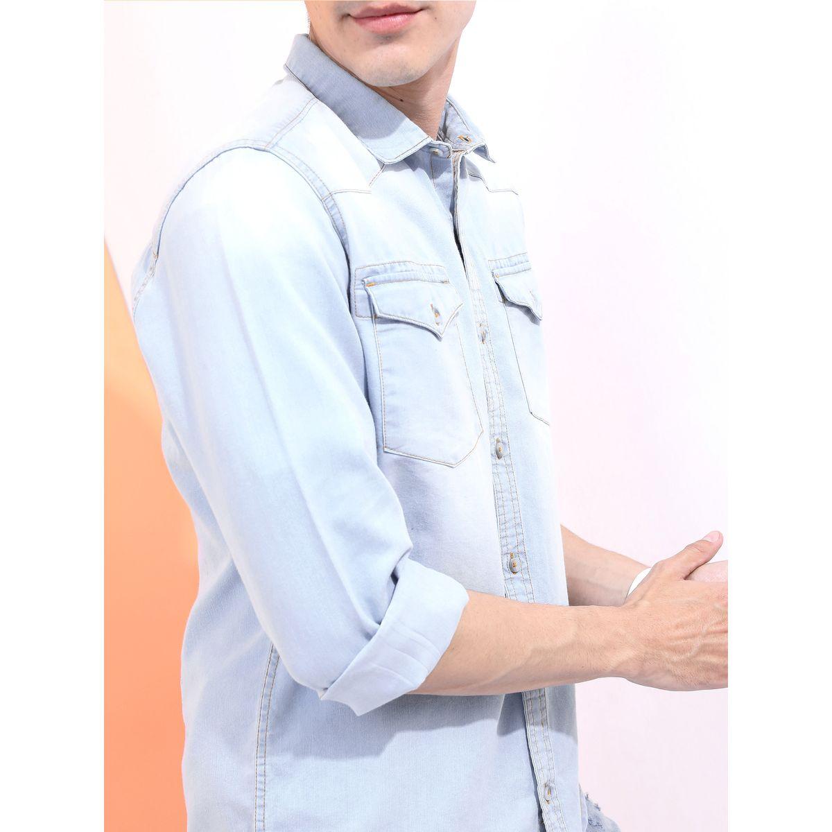 Highlander X Styli Slim Fit Denim Casual Shirt with Flap Pocket-men-clothing-shirts-image-5