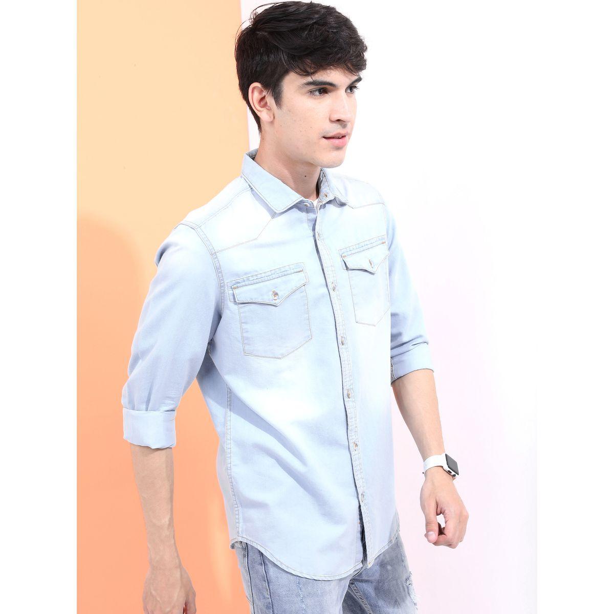 Highlander X Styli Slim Fit Denim Casual Shirt with Flap Pocket-men-clothing-shirts-image-6