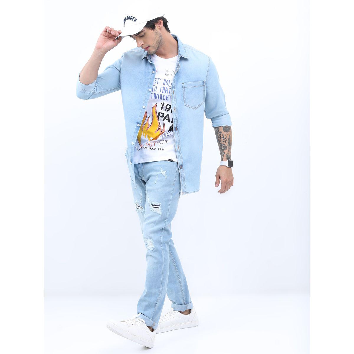 Ketch X Styli Slim Fit Denim Casual Shirt with Pocket-men-clothing-shirts-image-2