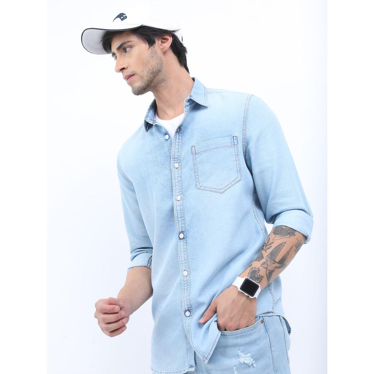 Ketch X Styli Slim Fit Denim Casual Shirt with Pocket-men-clothing-shirts-image-4