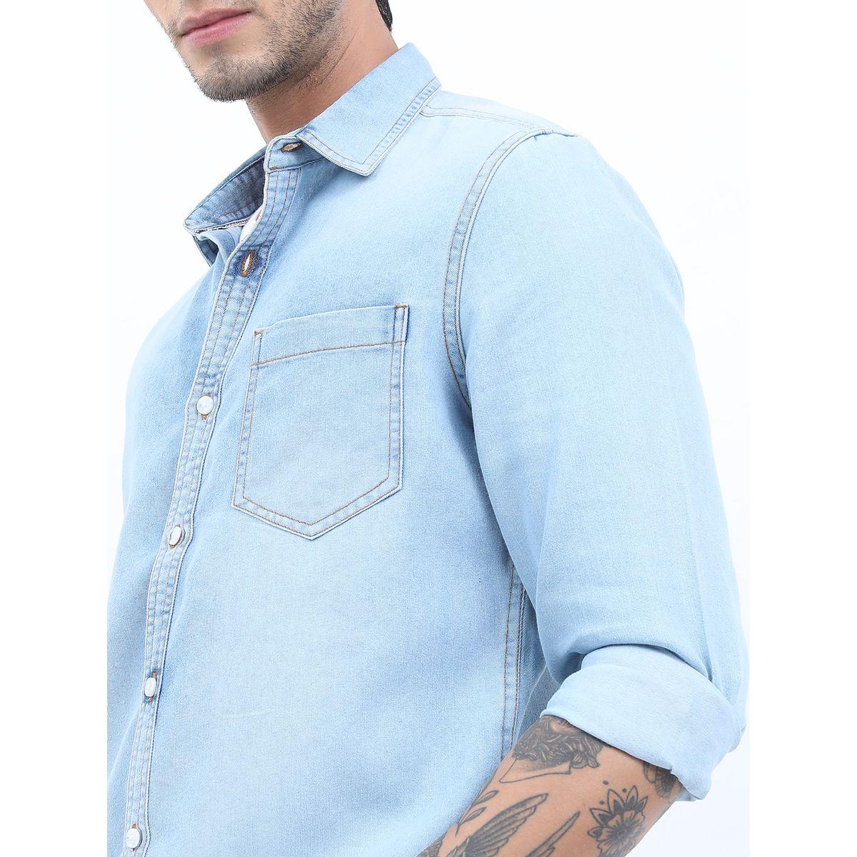 قميص دنيم بقصة سليم فت كيتش × ستايلي-men-clothing-shirts-image-5