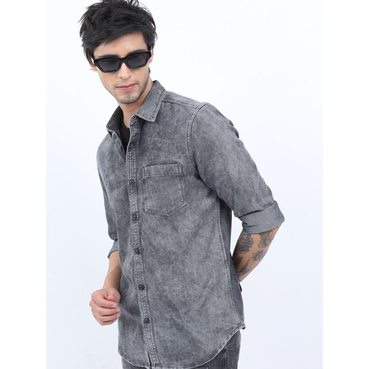 قميص دنيم بقصة سليم فت كيتش × ستايلي-men-clothing-shirts-image-4