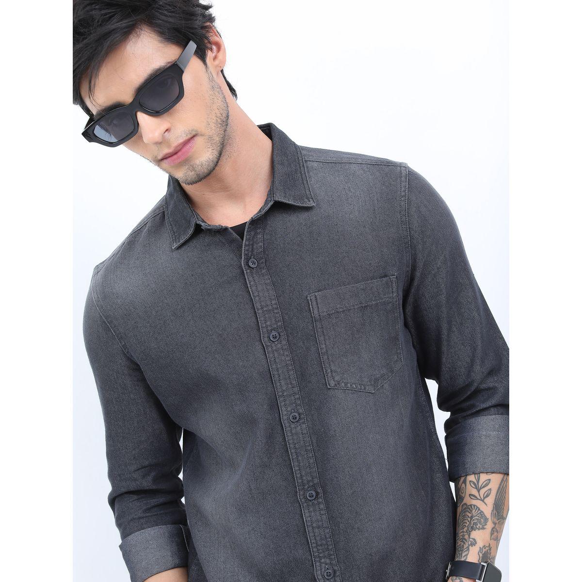 قميص دنيم بقصة سليم فت كيتش × ستايلي-men-clothing-shirts-image-1