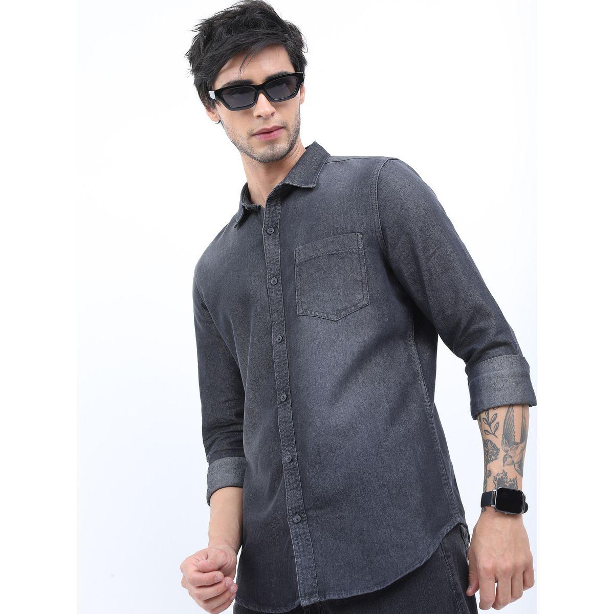 قميص دنيم بقصة سليم فت كيتش × ستايلي-men-clothing-shirts-image-4