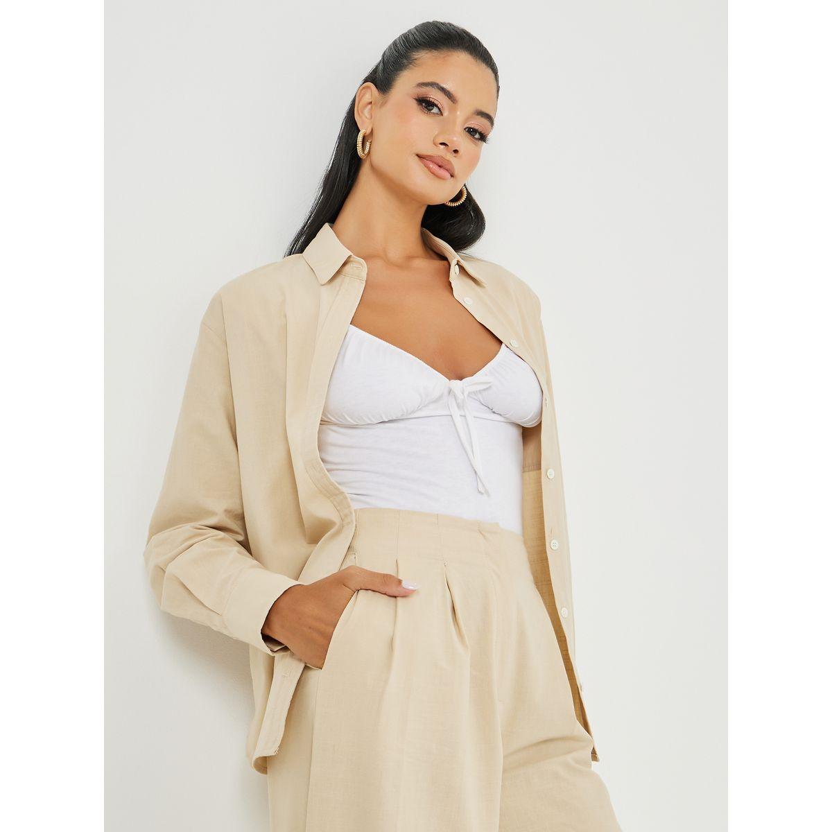 Styli Solid Cotton Blend Longline Oversized Shirt-women-clothing-shirtsandblouses-shirts-image-1