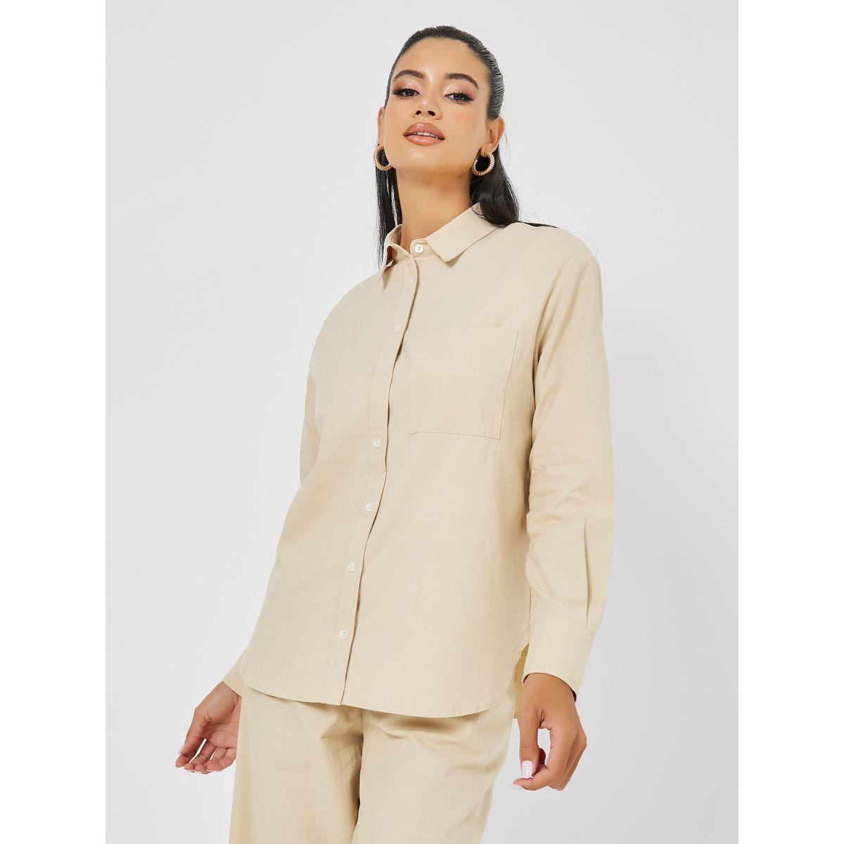 Styli Solid Cotton Blend Longline Oversized Shirt-women-clothing-shirtsandblouses-shirts-image-4