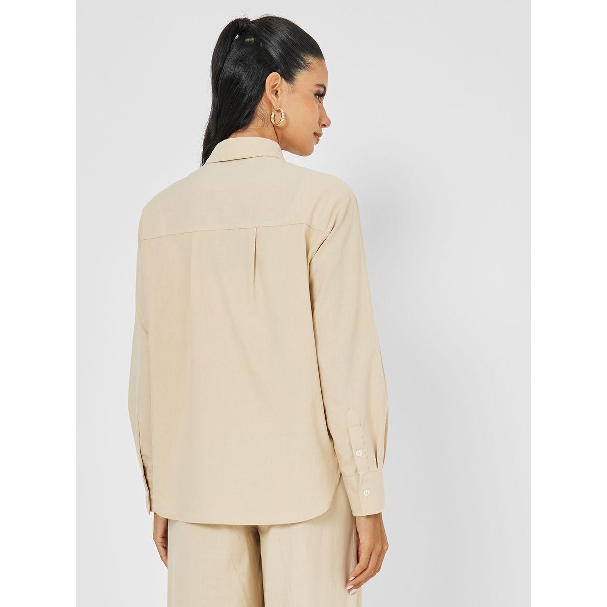 Styli Solid Cotton Blend Longline Oversized Shirt-women-clothing-shirtsandblouses-shirts-image-6