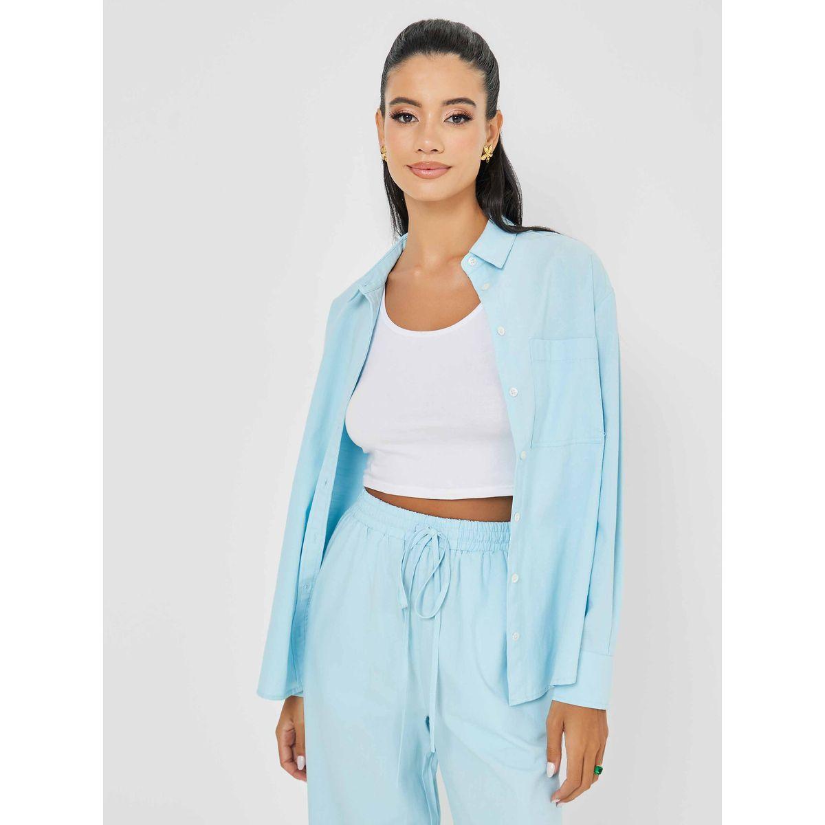 Styli Solid Cotton Blend Longline Oversized Shirt-women-clothing-shirtsandblouses-shirts-image-1