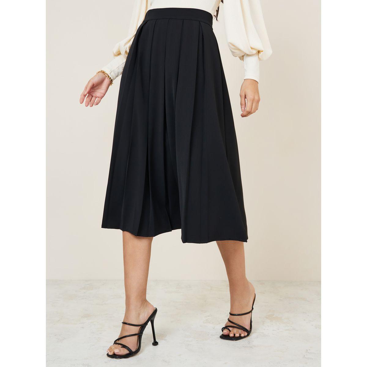 Styli Half Elastic Waistband Fold Pleated Midi Skirt-women-clothing-bottoms-skirts-image-1