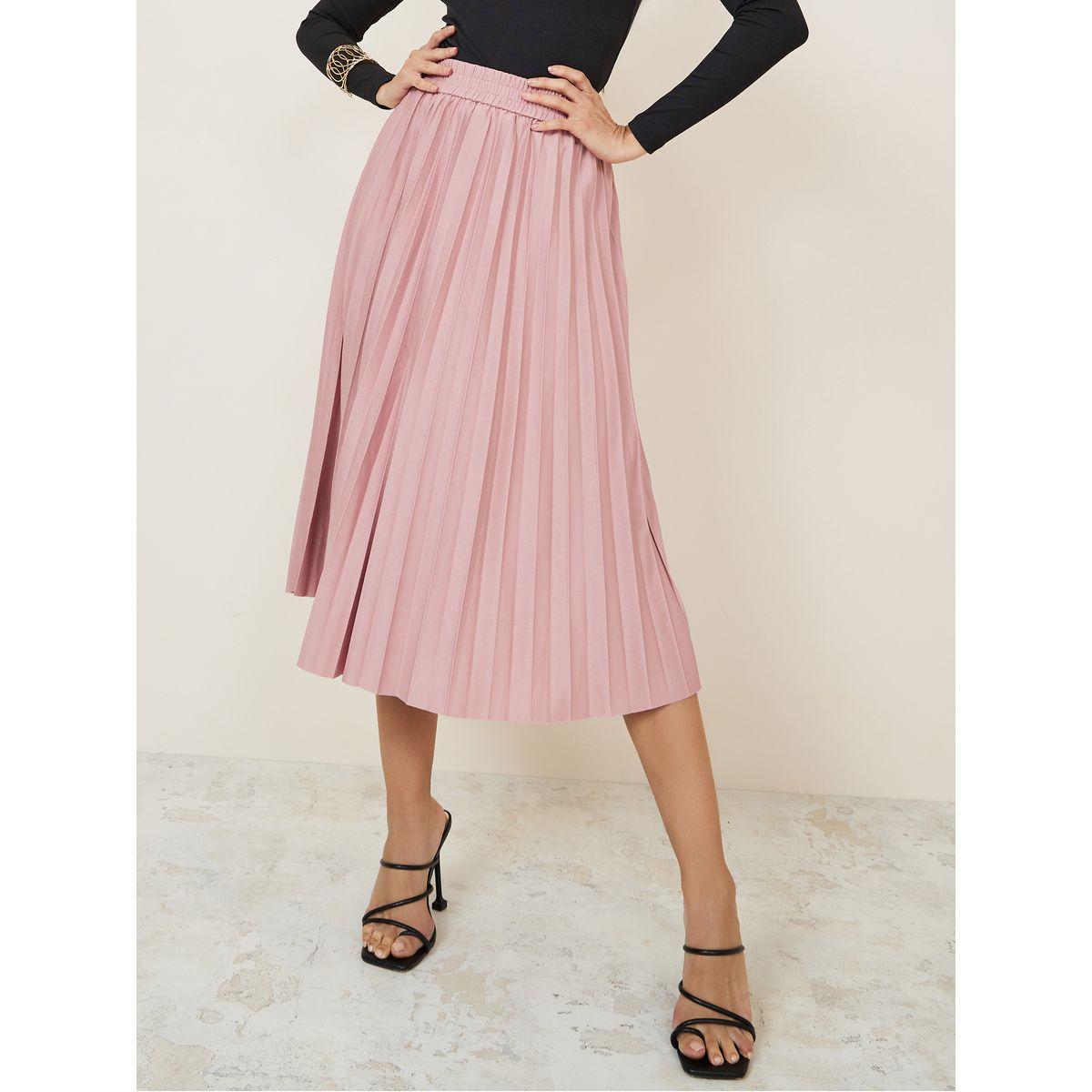 تنورة ميدي بكسرات وخصر مطاطي-women-clothing-bottoms-skirts-image-1
