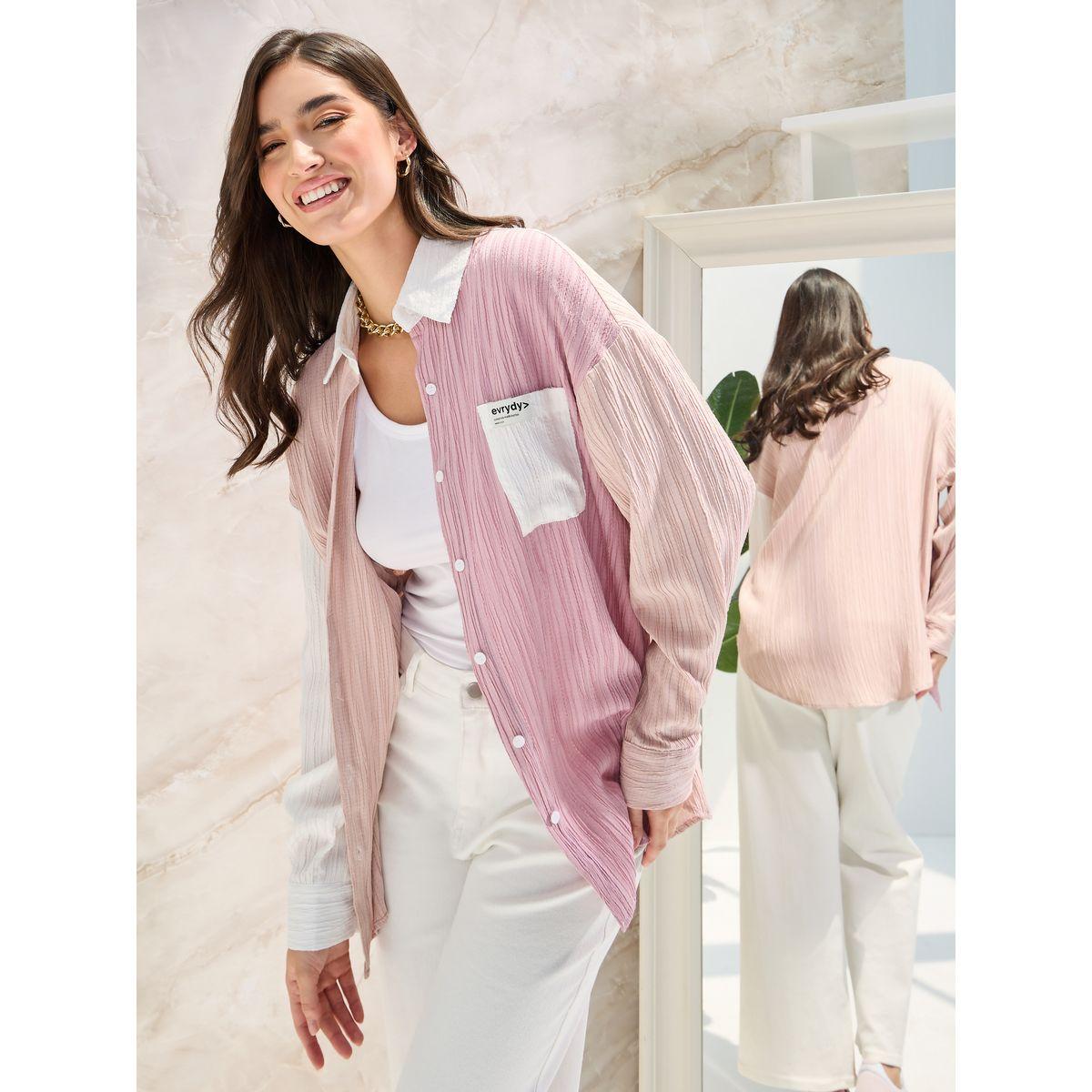 Styli Elevate Drop Shoulder Textured Oversized Shirt-women-clothing-shirtsandblouses-shirts-image-1