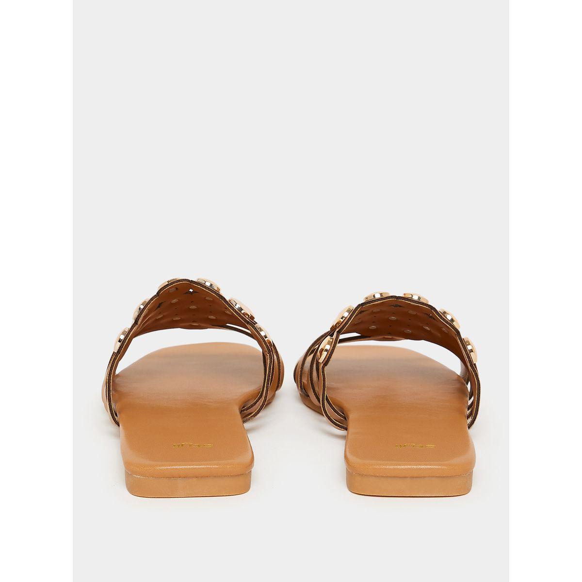 Styli Cut-Out Strap Gold Embellishment Flat Sandals-women-shoes-sandals-flats-image-4