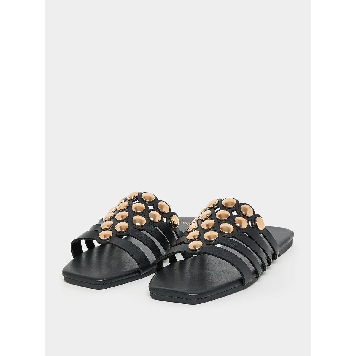 Styli Cut-Out Strap Gold Embellishment Flat Sandals-women-shoes-sandals-flats-image-3