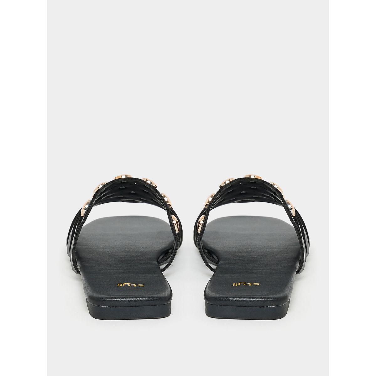 Styli Cut-Out Strap Gold Embellishment Flat Sandals-women-shoes-sandals-flats-image-4