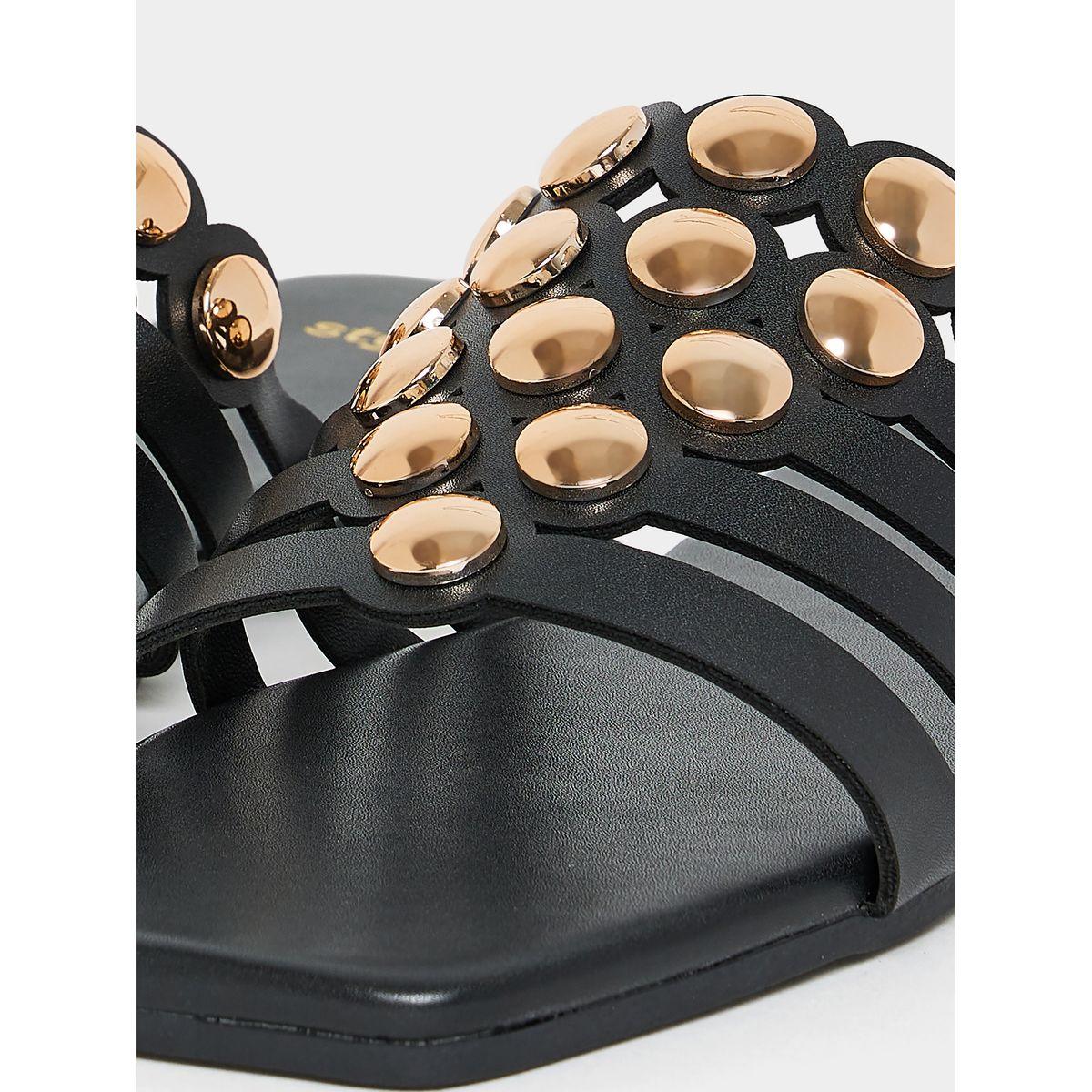 Styli Cut-Out Strap Gold Embellishment Flat Sandals-women-shoes-sandals-flats-image-6