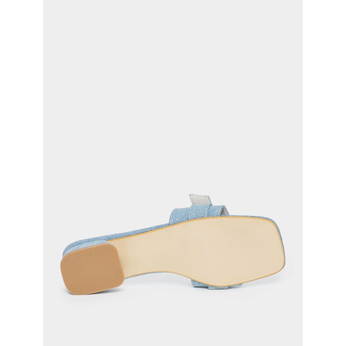 Styli Denim Look Buckle Accent Low Heel Sandals-women-shoes-heels-image-6