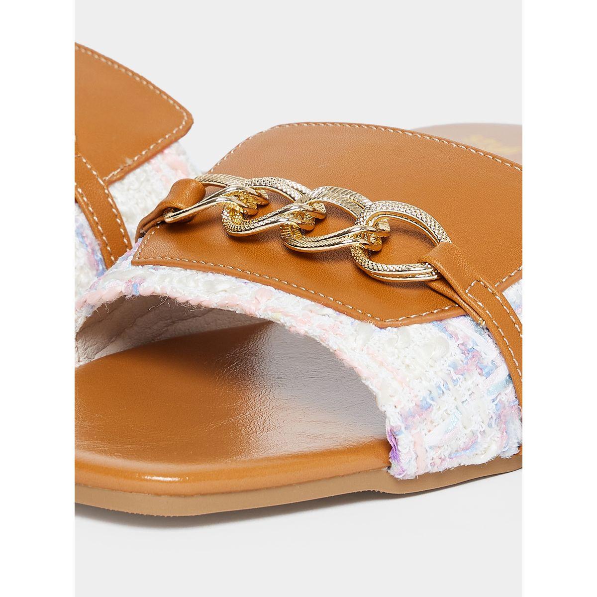 Styli Chain Link Tweed Look Strap Flat Sandals-women-shoes-sandals-flats-image-5