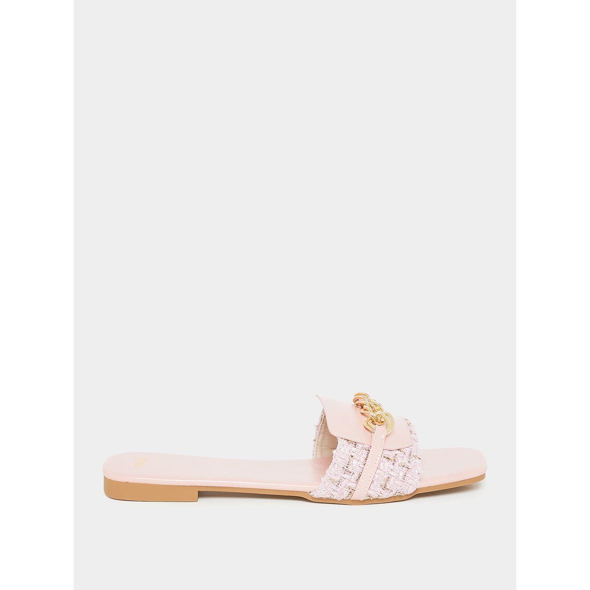 Styli Chain Link Tweed Look Strap Flat Sandals-women-shoes-sandals-flats-image-2