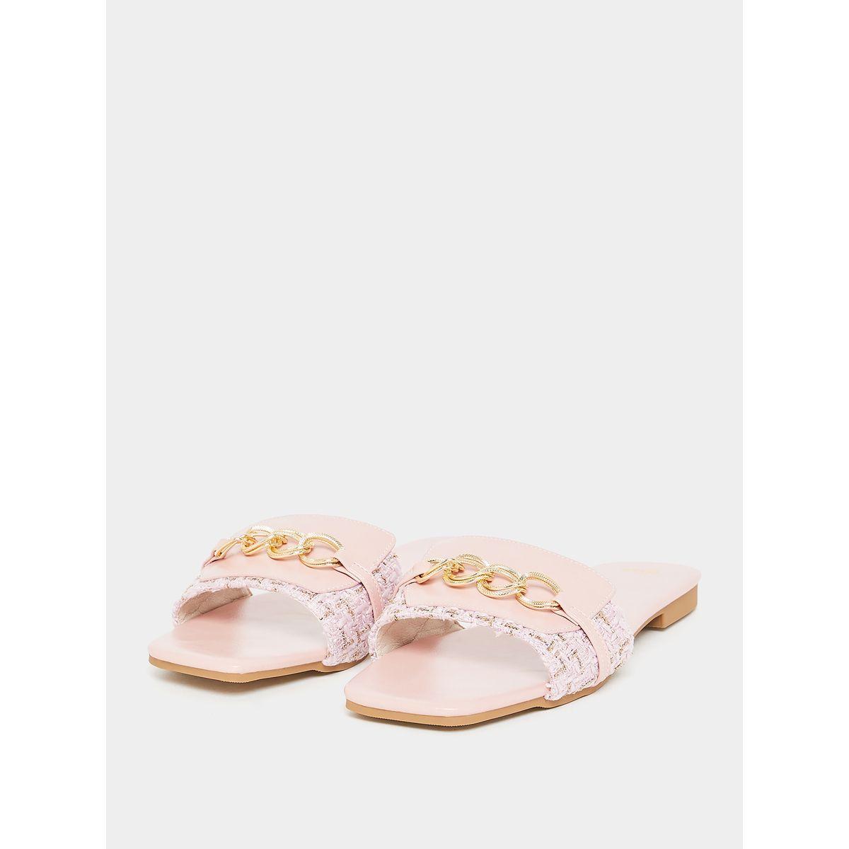 Styli Chain Link Tweed Look Strap Flat Sandals-women-shoes-sandals-flats-image-3