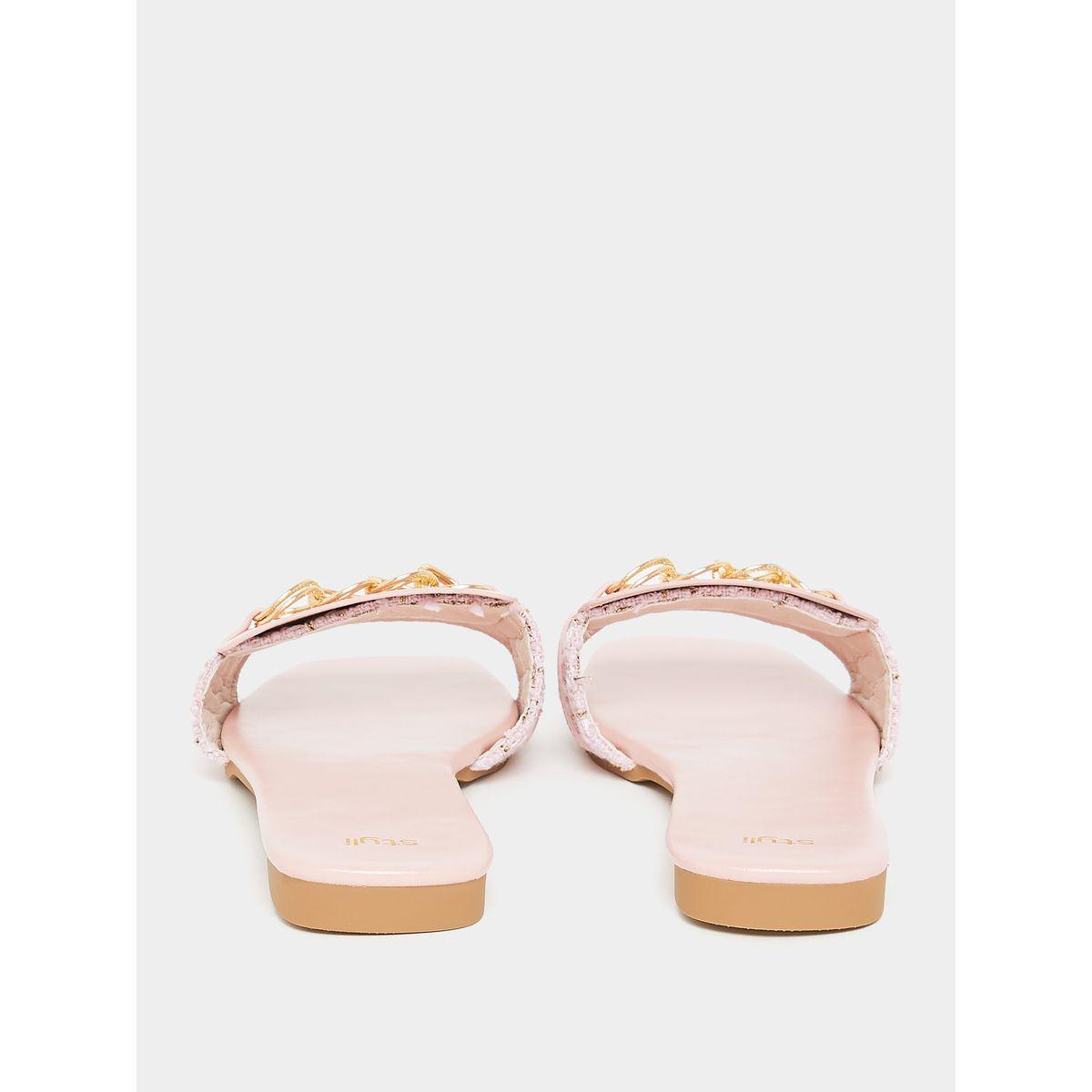 Styli Chain Link Tweed Look Strap Flat Sandals-women-shoes-sandals-flats-image-4