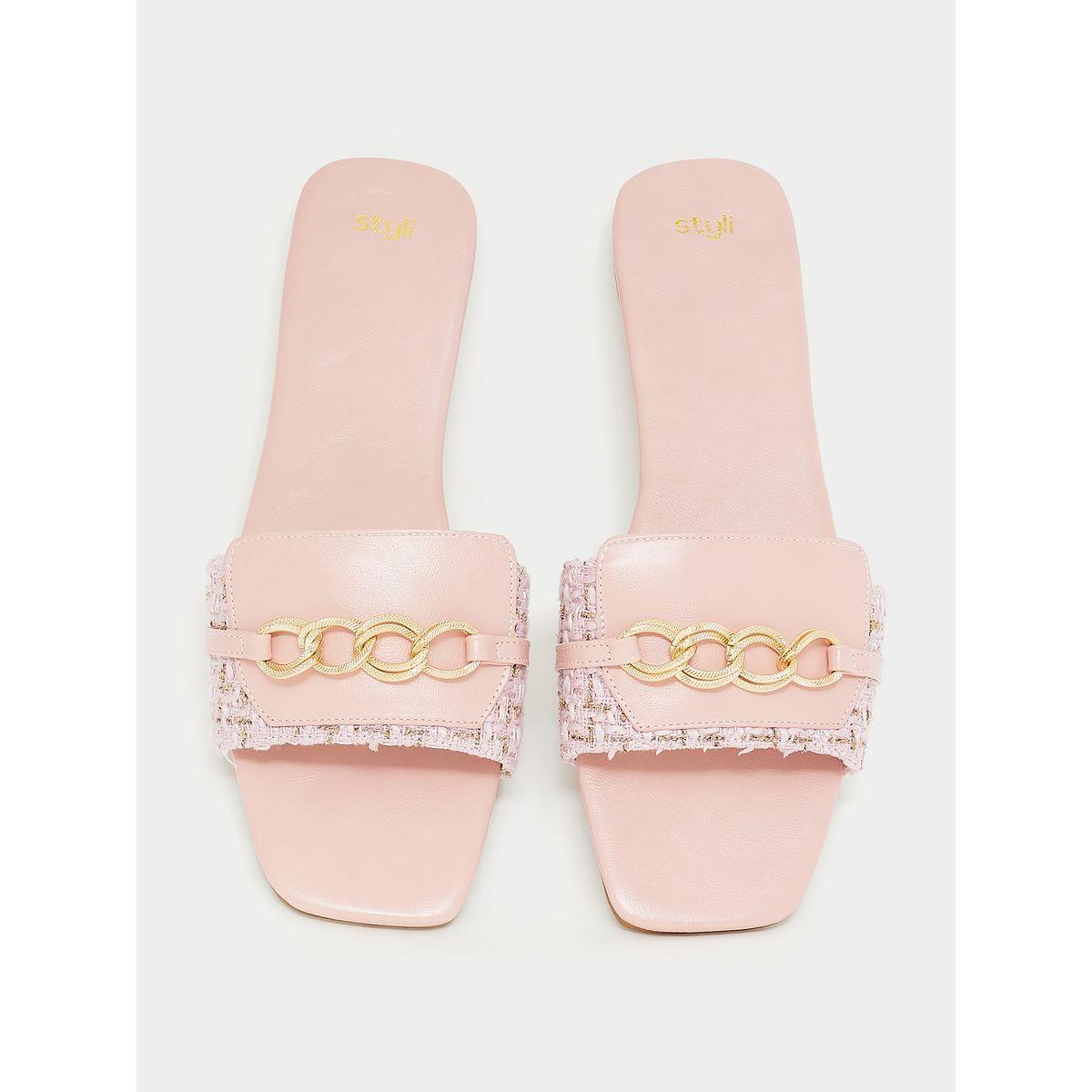 Styli Chain Link Tweed Look Strap Flat Sandals-women-shoes-sandals-flats-image-5