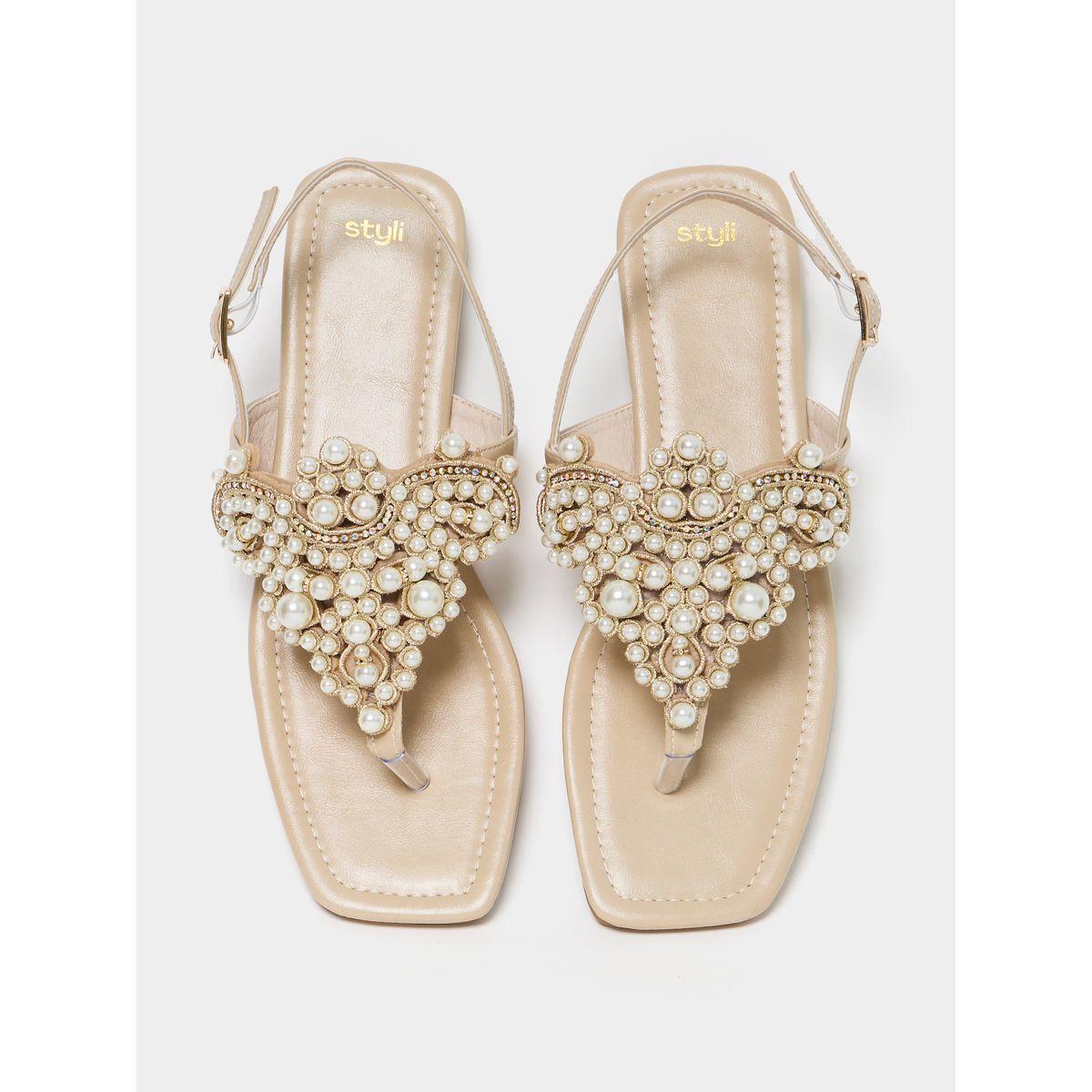 Styli Pearl Embellished Pointed Toe Flat Sandal-women-shoes-sandals-flats-image-5