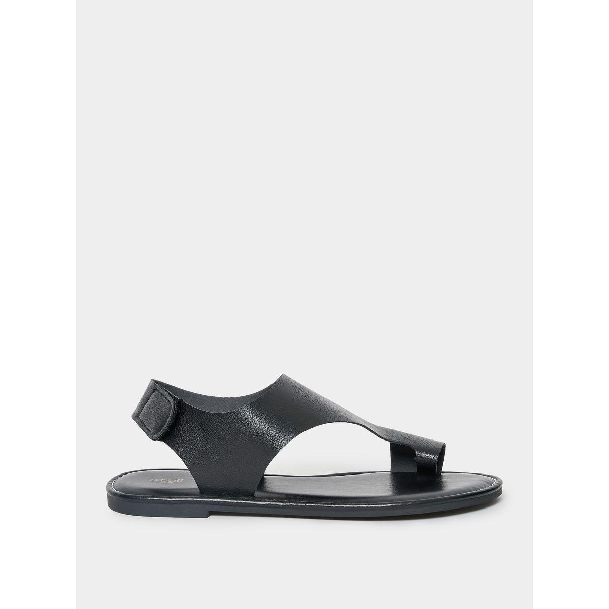 Styli Solid Round Toe Detail Flat Sandals-women-shoes-sandals-flats-image-2