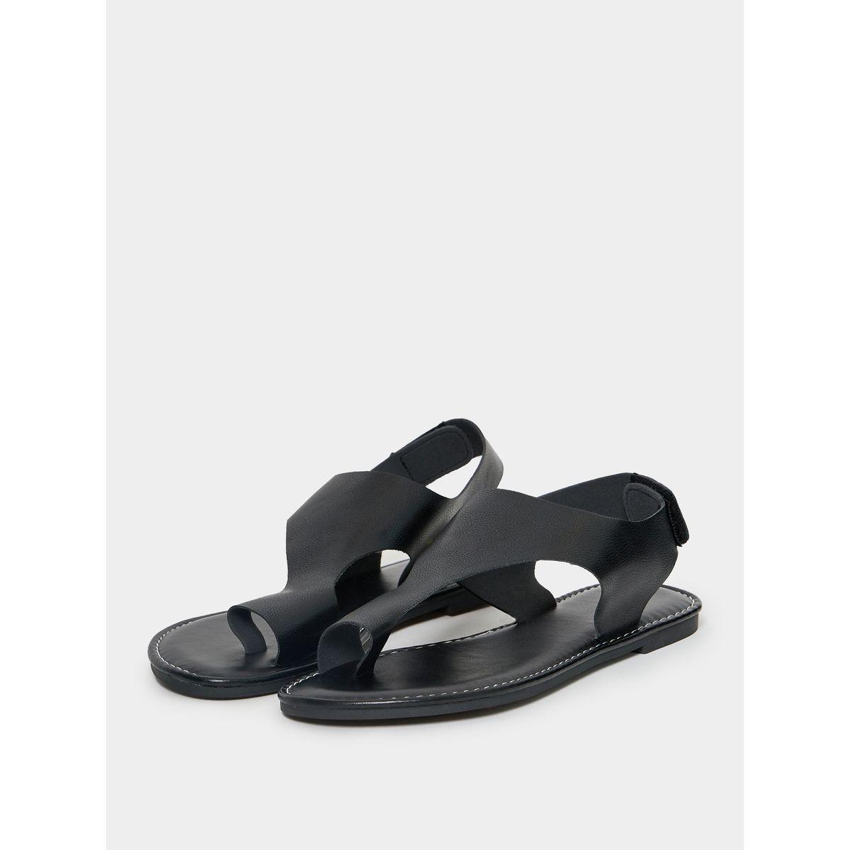 Styli Solid Round Toe Detail Flat Sandals-women-shoes-sandals-flats-image-3