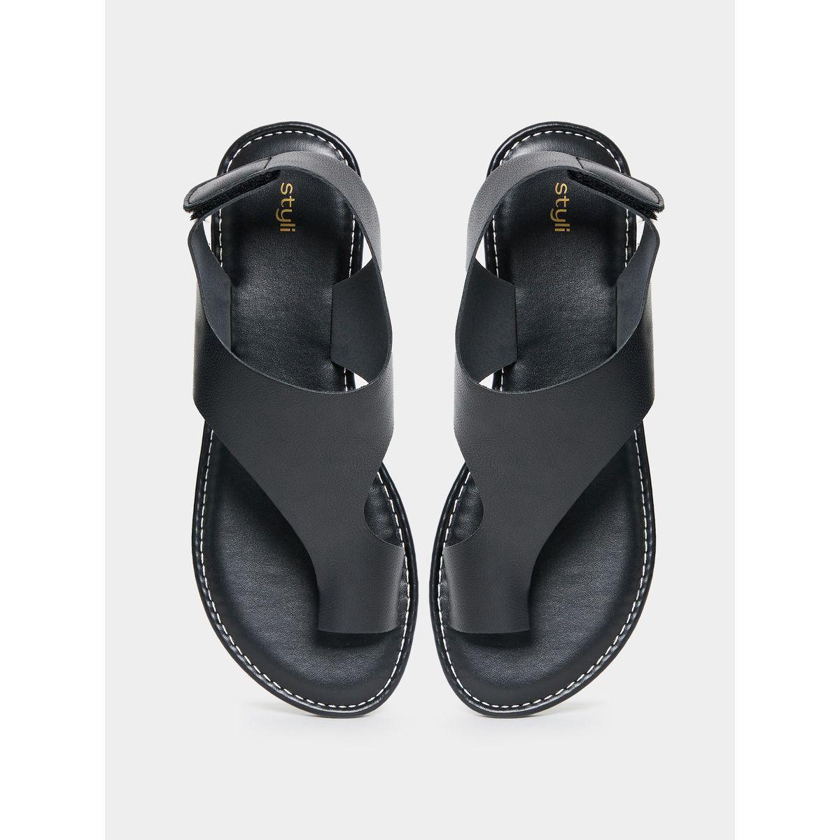 Styli Solid Round Toe Detail Flat Sandals-women-shoes-sandals-flats-image-5