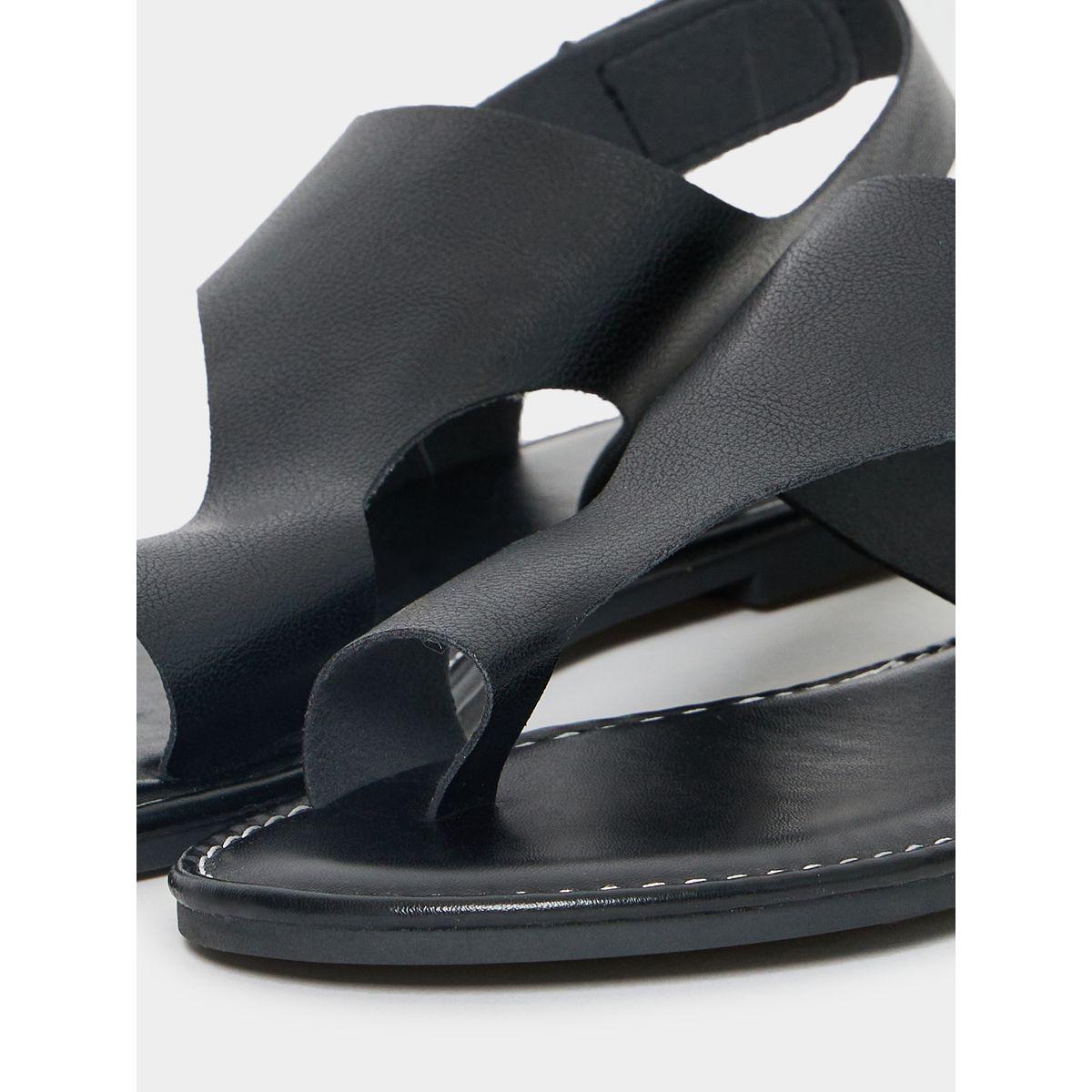 Styli Solid Round Toe Detail Flat Sandals-women-shoes-sandals-flats-image-6