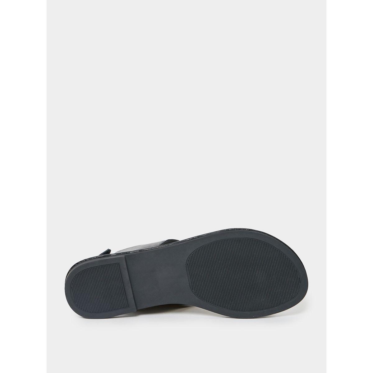 Styli Solid Round Toe Detail Flat Sandals-women-shoes-sandals-flats-image-7