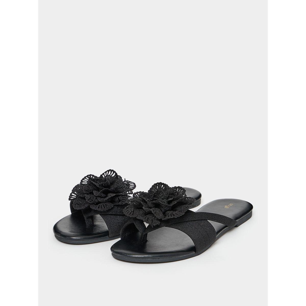Styli Solid Flower Embellished Flat Sandal-women-shoes-sandals-flats-image-3