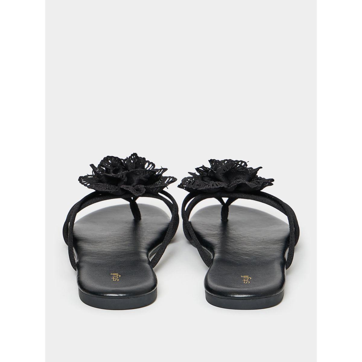 Styli Solid Flower Embellished Flat Sandal-women-shoes-sandals-flats-image-4