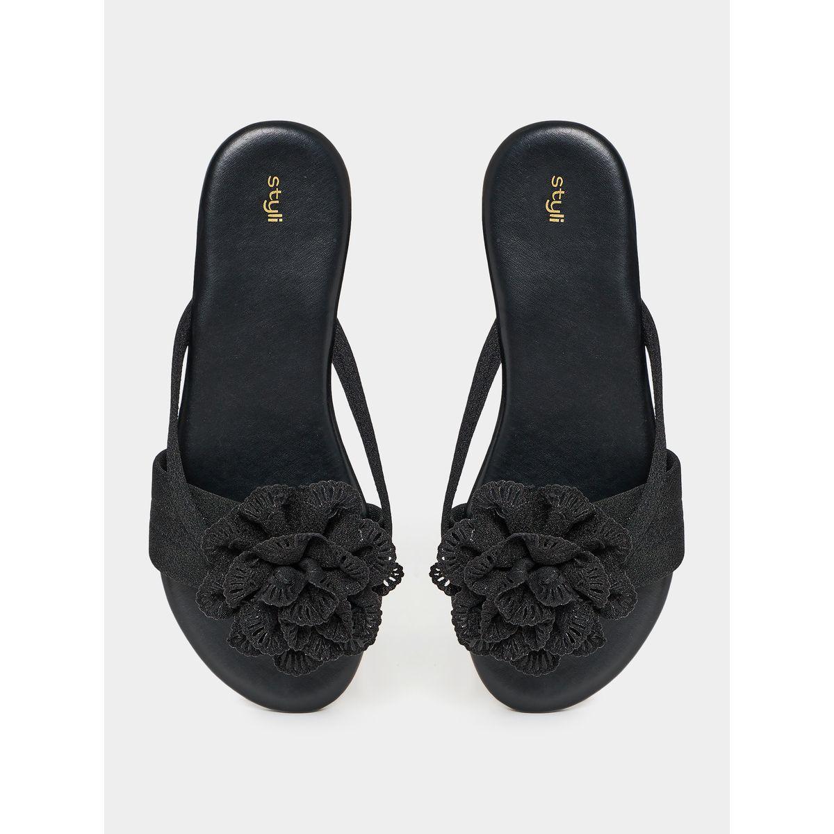 Styli Solid Flower Embellished Flat Sandal-women-shoes-sandals-flats-image-5