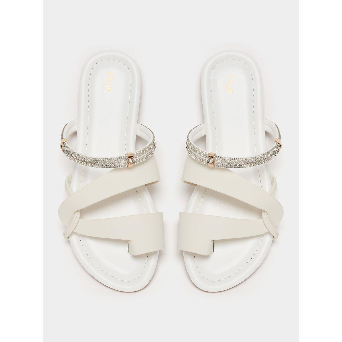 Styli Glitter Strap Round Toe Flat Sandals-women-shoes-sandals-flats-image-4
