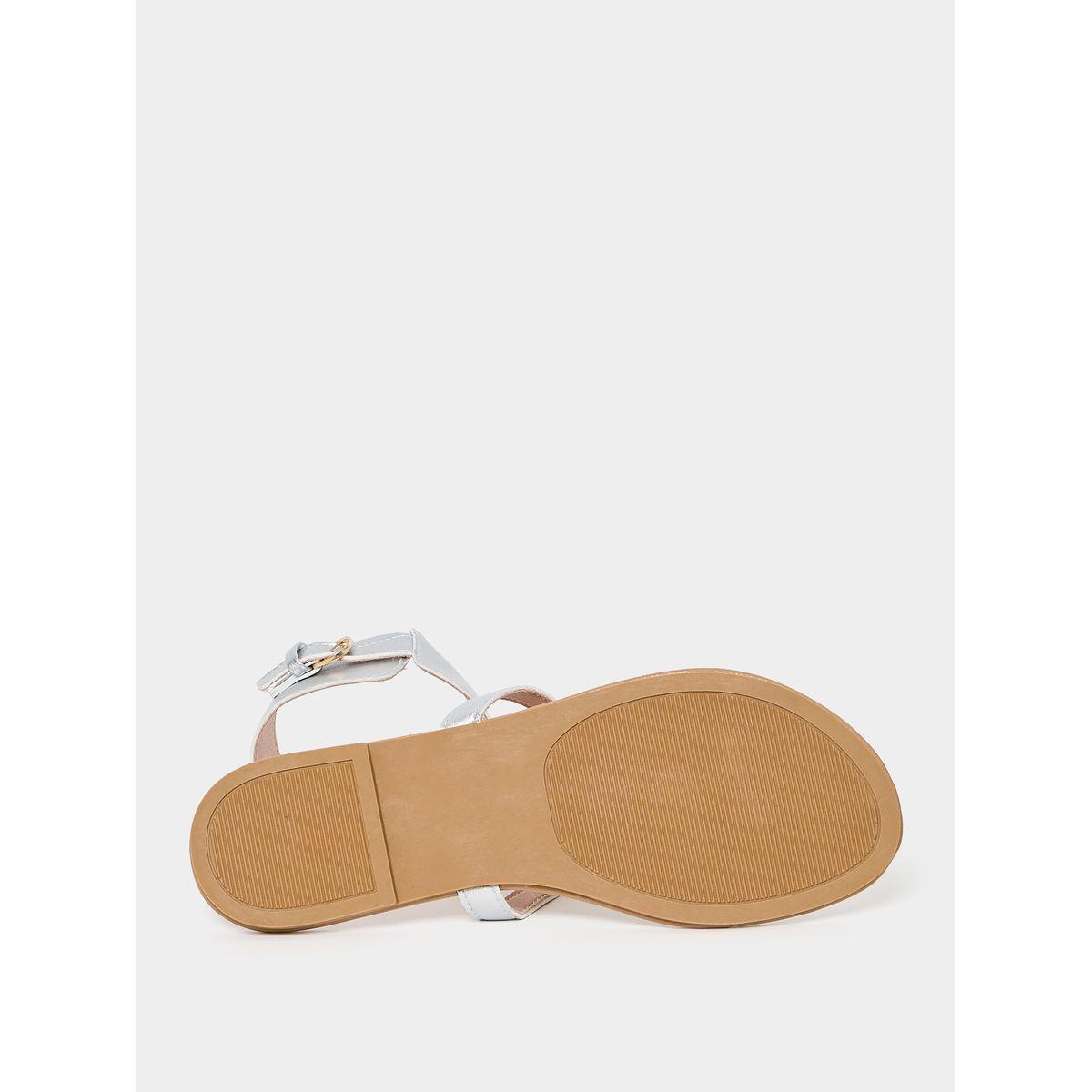 Styli Metallic Round Toe Thick Ankle Strap Buckle Flat Sandal-women-shoes-sandals-flats-image-7