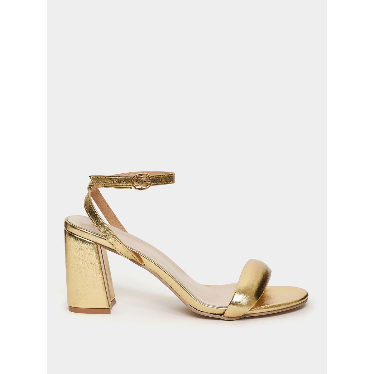 Styli Metallic Ankle Strap Block Heel Sandals-women-shoes-heels-image-1
