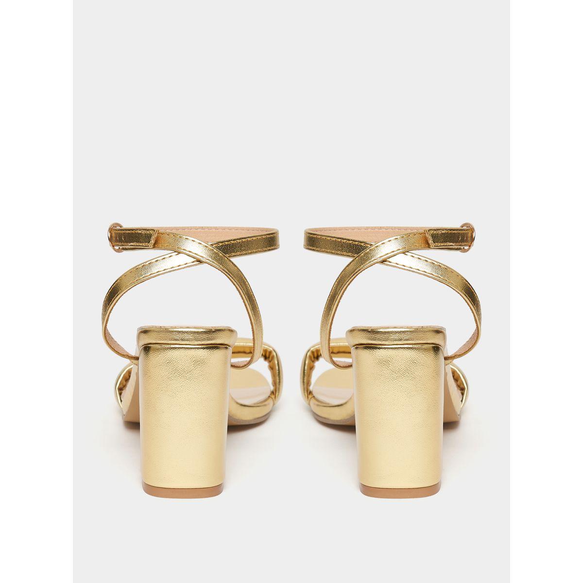Styli Metallic Ankle Strap Block Heel Sandals-women-shoes-heels-image-4