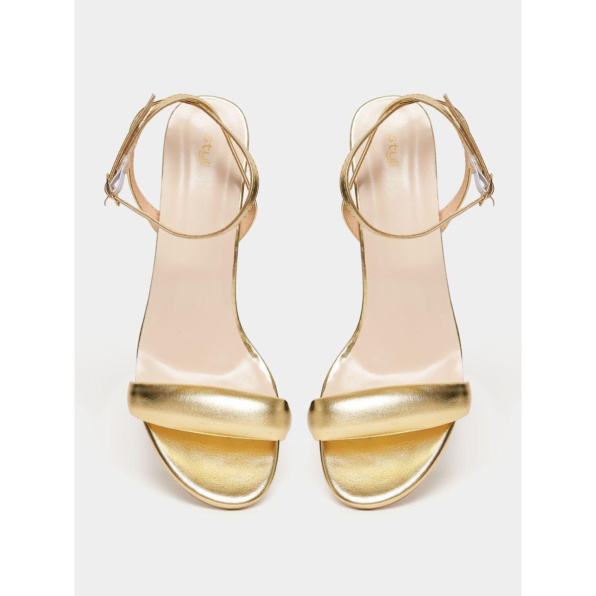 Styli Metallic Ankle Strap Block Heel Sandals-women-shoes-heels-image-5
