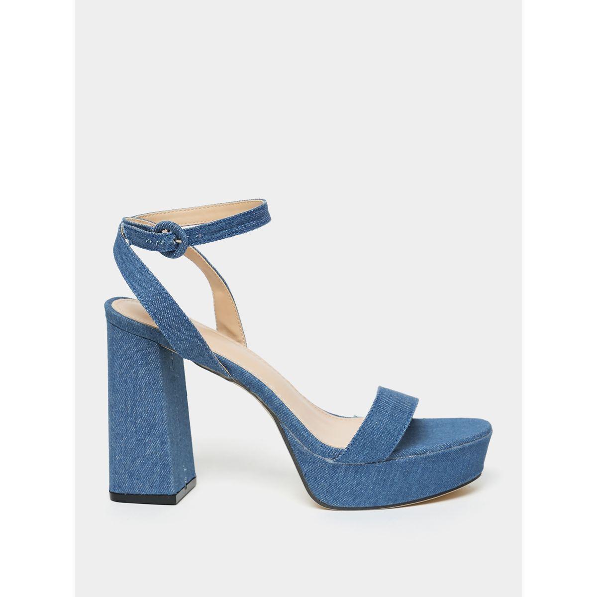Styli Denim Look Ankle Strap Block Heel Sandals-women-shoes-heels-image-2
