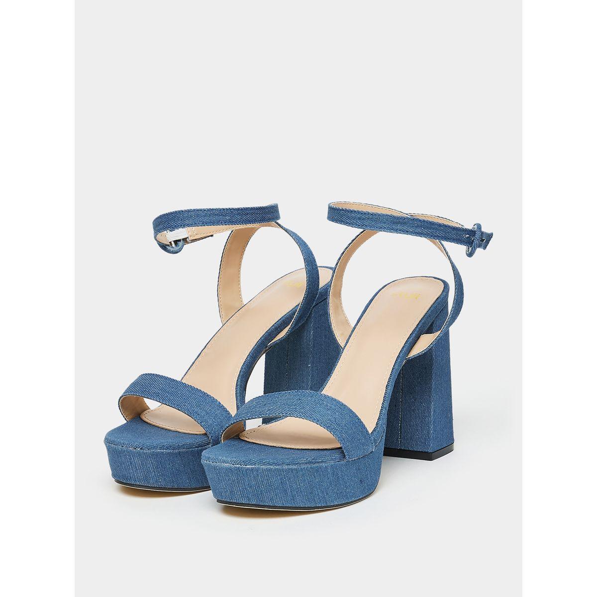 Styli Denim Look Ankle Strap Block Heel Sandals-women-shoes-heels-image-3