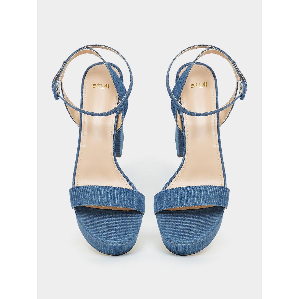 Styli Denim Look Ankle Strap Block Heel Sandals-women-shoes-heels-image-4