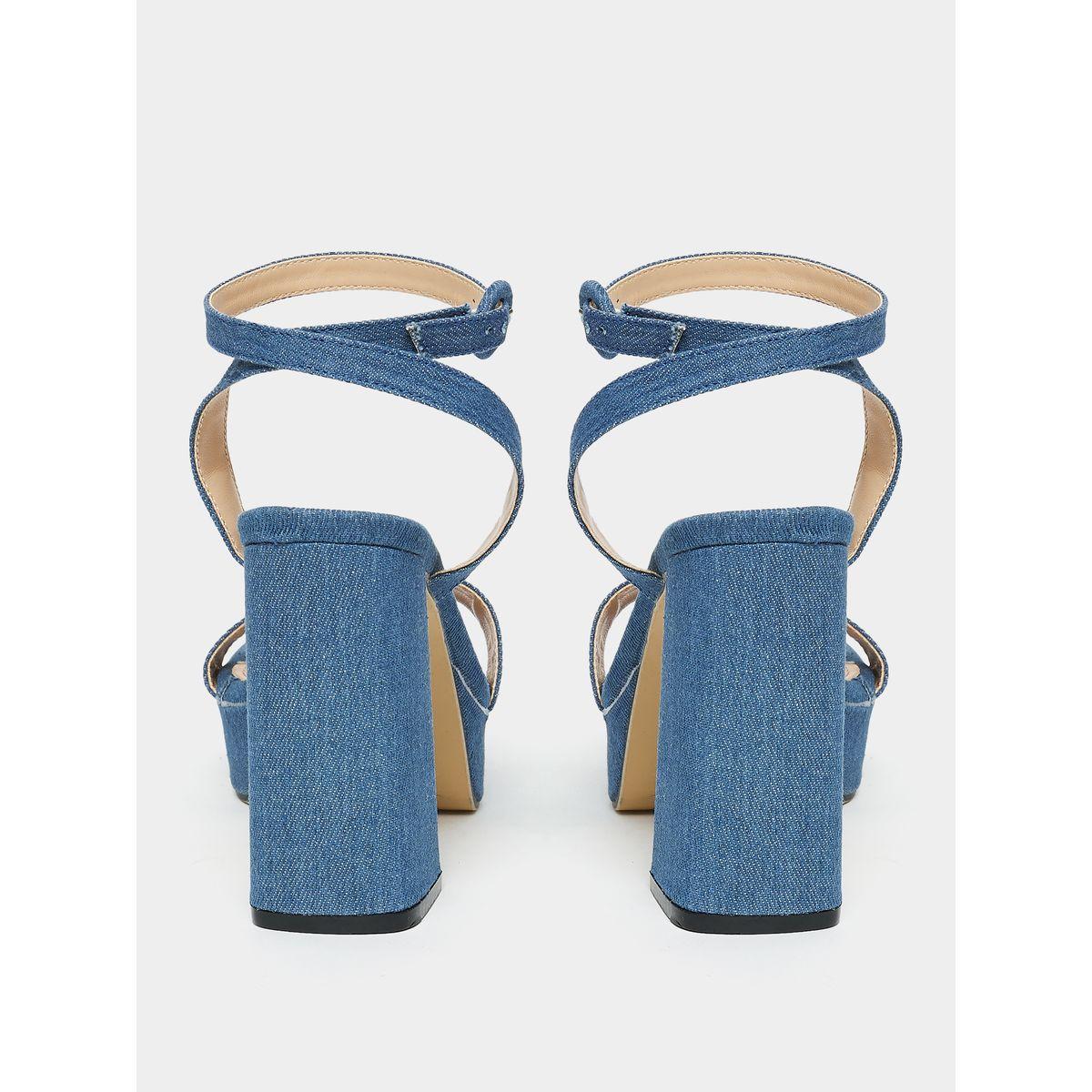 Styli Denim Look Ankle Strap Block Heel Sandals-women-shoes-heels-image-5