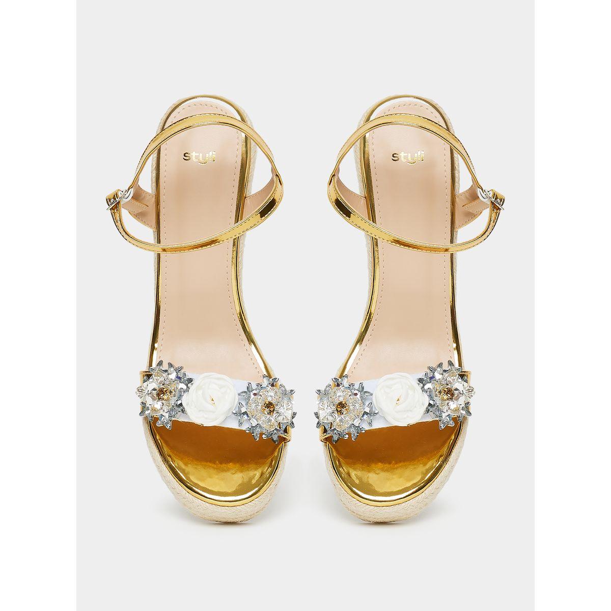 Styli Embellished Strap Wedge Heel Sandals-women-shoes-heels-image-4