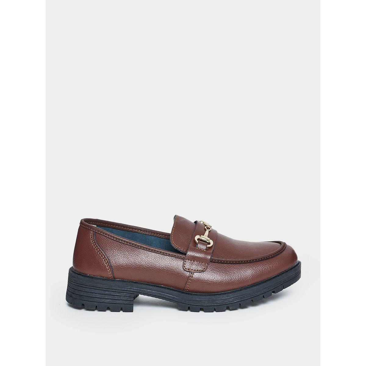 Styli Metal Link Accent Round Toe Loafers-women-shoes-loafersandmoccasins-image-1