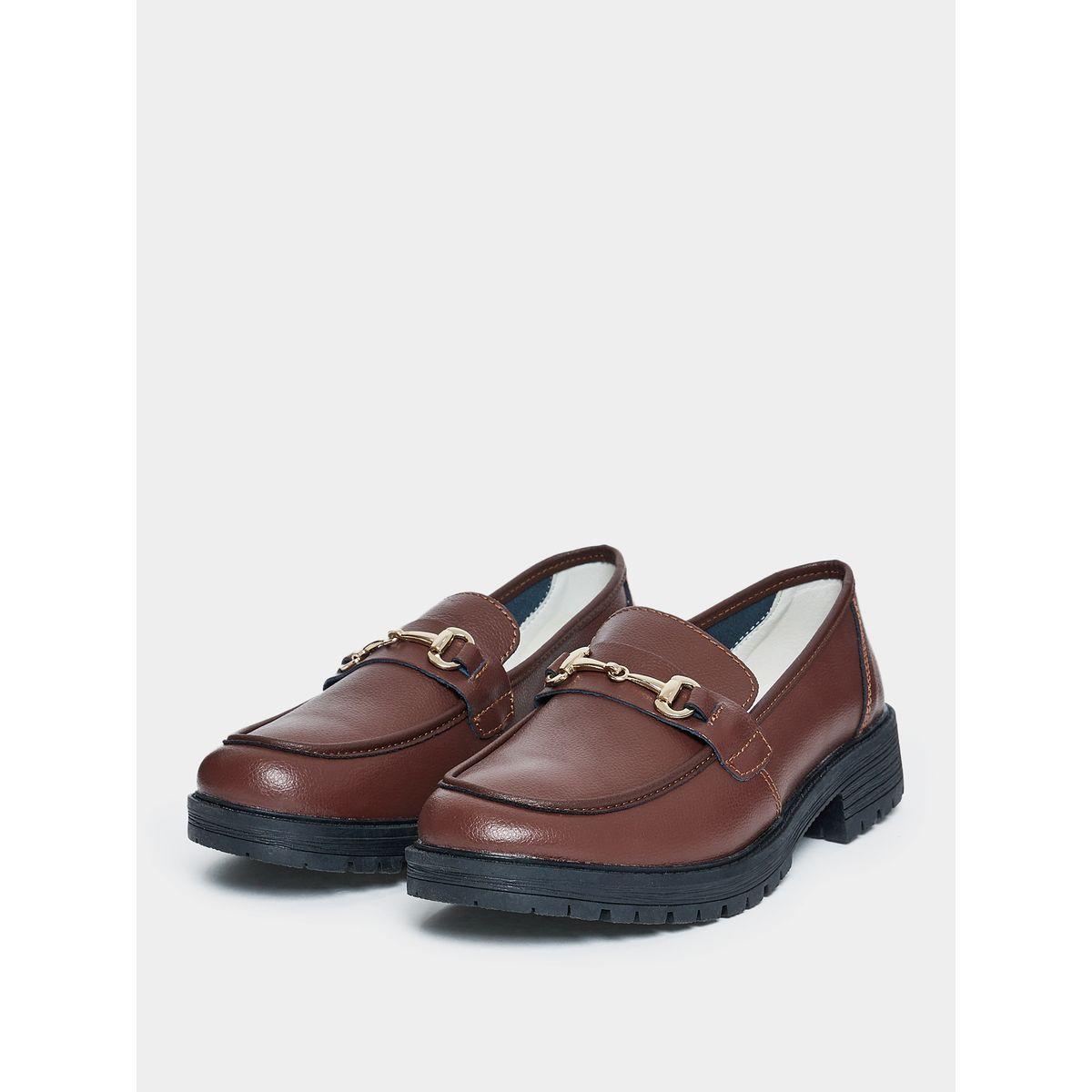 Styli Metal Link Accent Round Toe Loafers-women-shoes-loafersandmoccasins-image-2