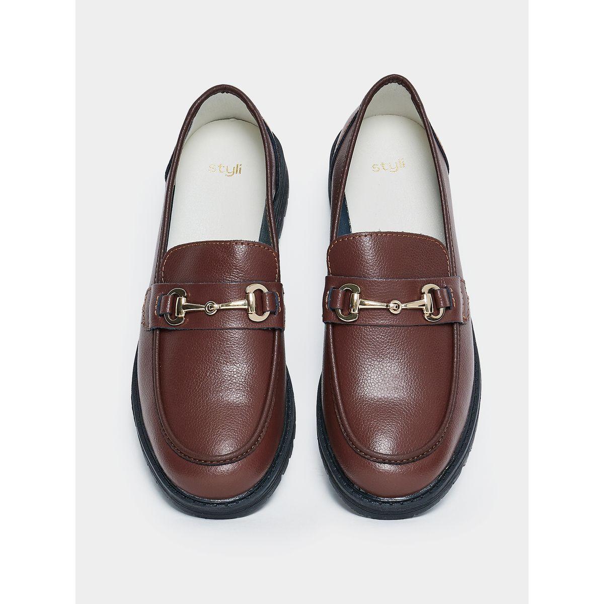 Styli Metal Link Accent Round Toe Loafers-women-shoes-loafersandmoccasins-image-4